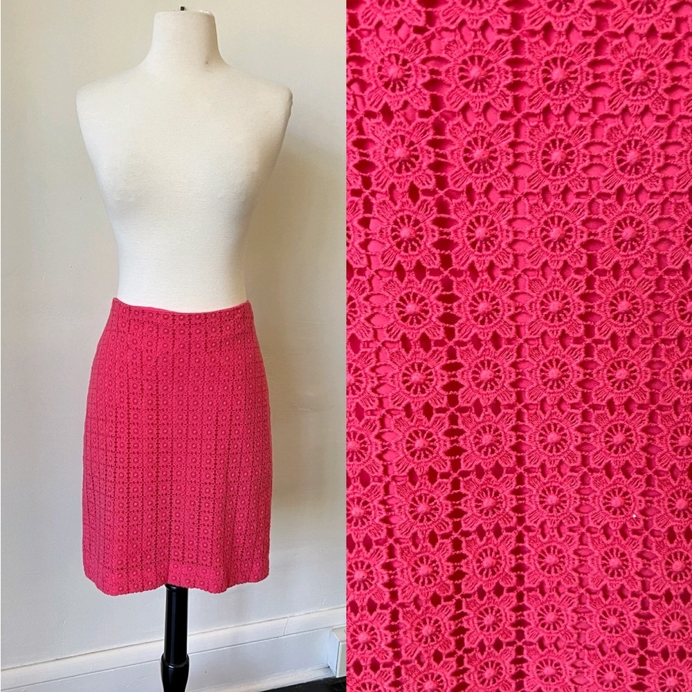 Ann Taylor Hot Pink Eyelet Pencil Skirt